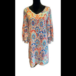Dress Womans Size Large Bright Boho Hippie 70’s NWT  Silky Feel Woodstock Retro